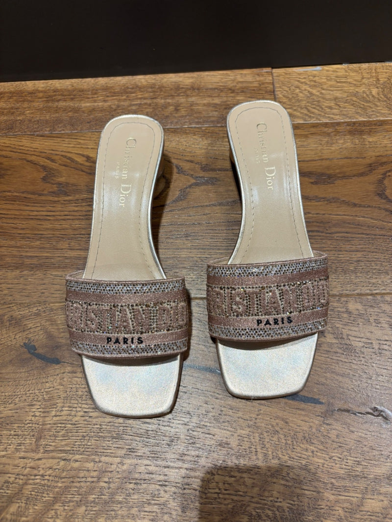 Dior Beige; Pink Satin and Rhinestones Sandals