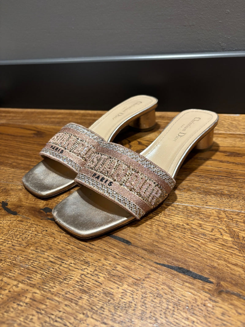 Dior Beige; Pink Satin and Rhinestones Sandals