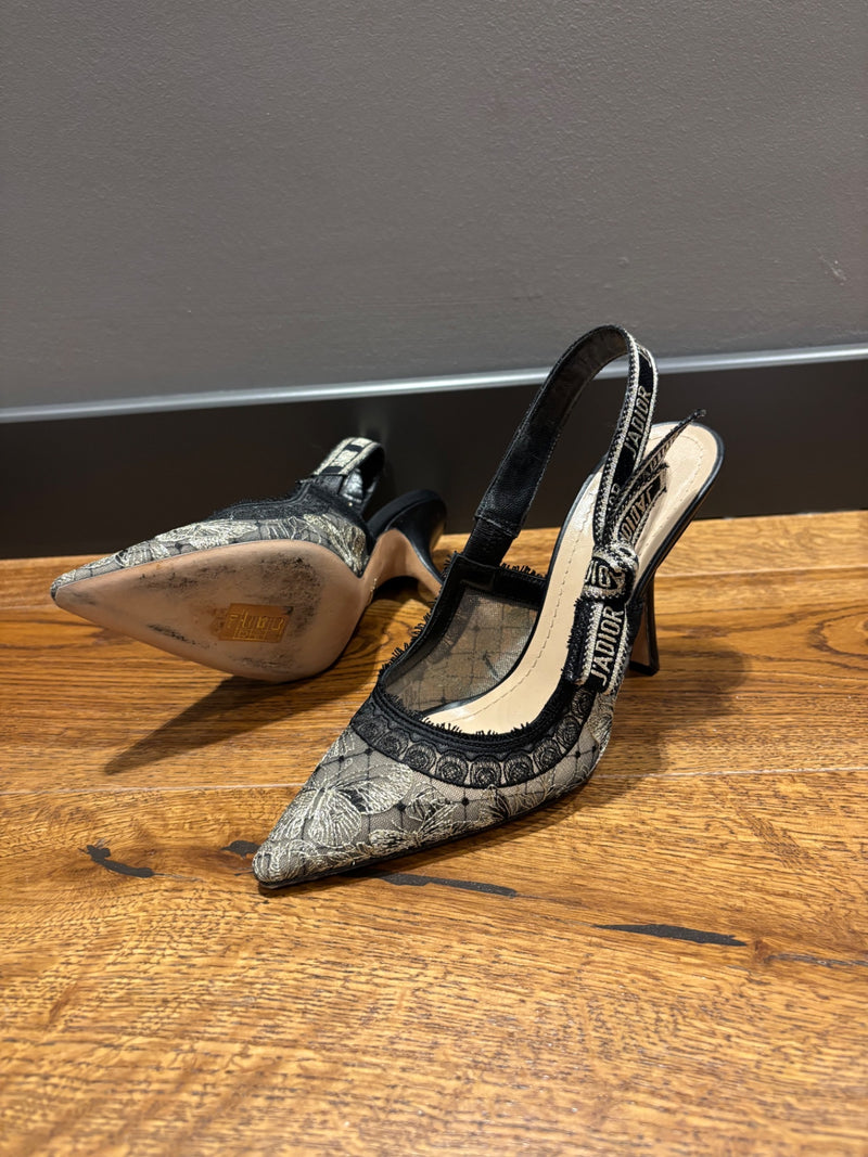 Dior Gray and black Lace, Mesh, Leather Shoes