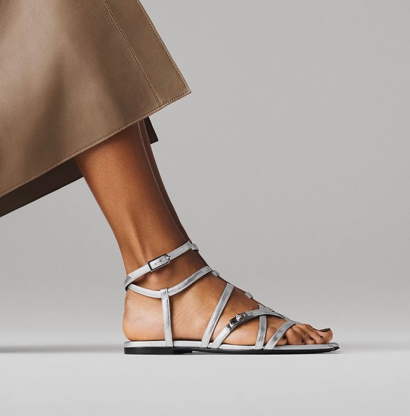 Hermès Lullaby Silver Leather Sandals 37,5