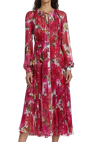 Oscar della Renta  Dahlia Silk Chiffon Midi Dress