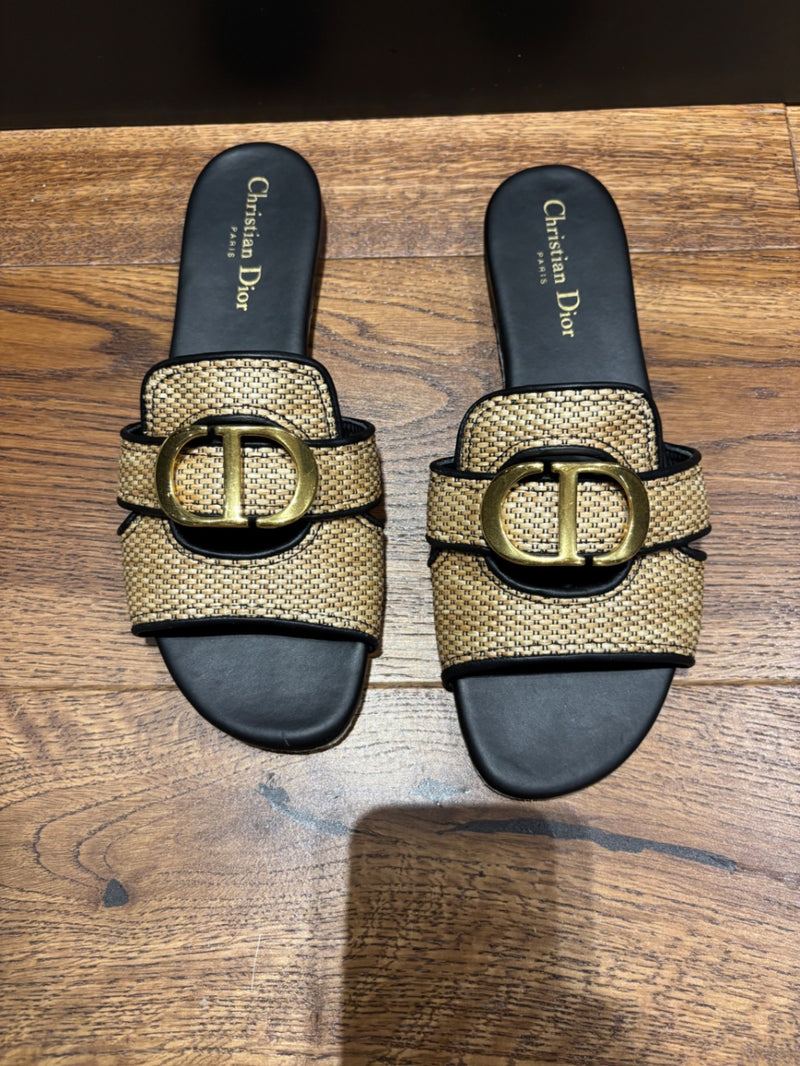 Dior Beige and Black Textile and Leather  Sandals 38