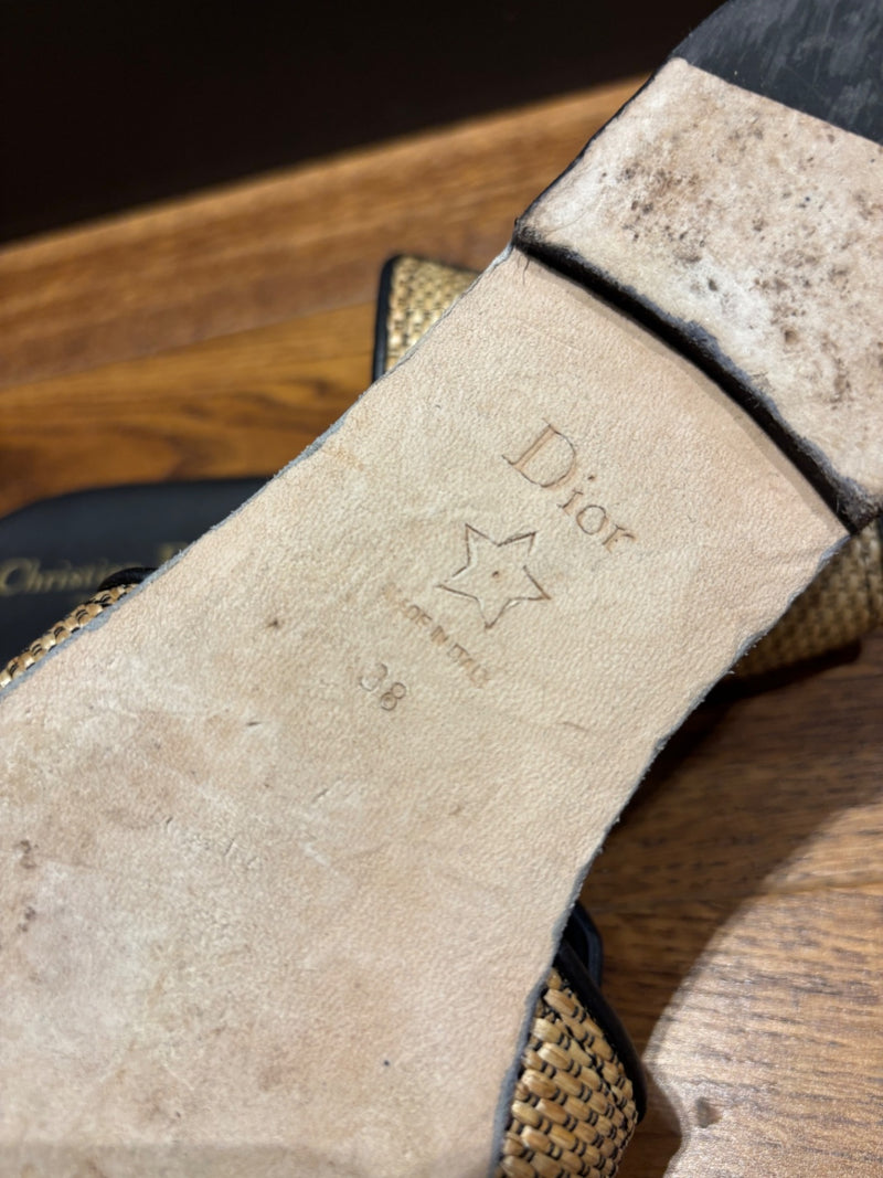 Dior Beige and Black Textile and Leather  Sandals 38