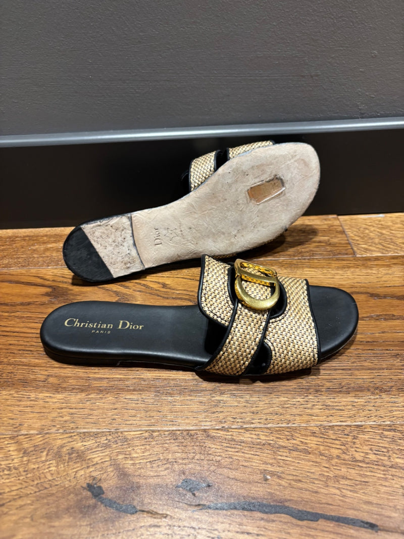 Dior Beige and Black Textile and Leather  Sandals 38