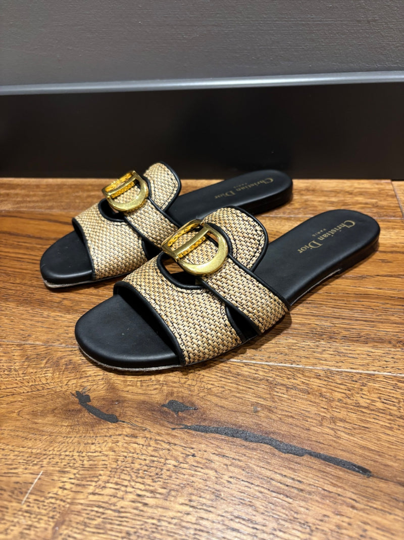 Dior Beige and Black Textile and Leather  Sandals 38