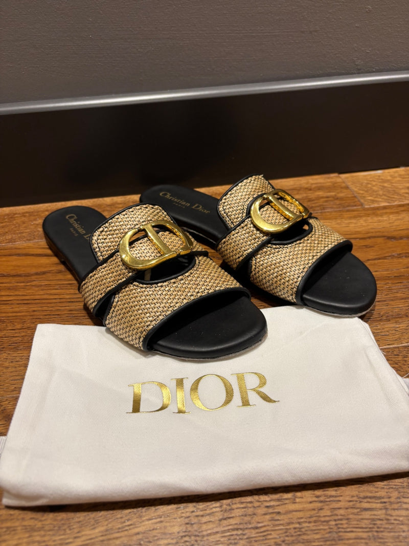 Dior Beige and Black Textile and Leather  Sandals 38