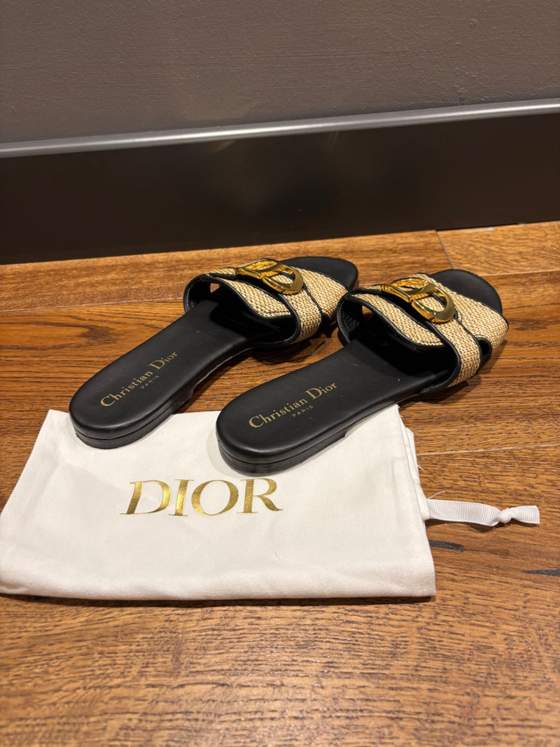 Dior Beige and Black Textile and Leather  Sandals 38