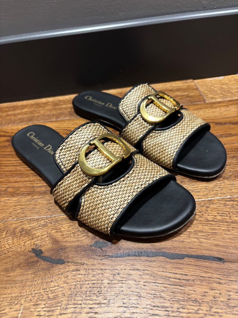 Dior Beige and Black Textile and Leather  Sandals 38