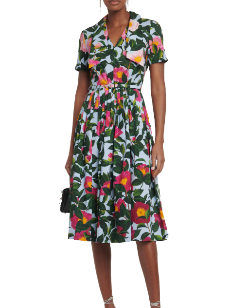 Oscar de la Renta Floral Cotton Poplin Midi Dress