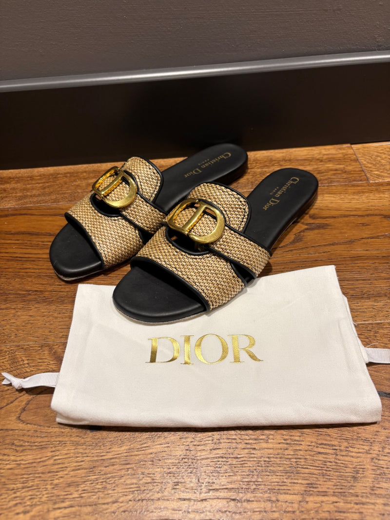 Dior Beige and Black Textile and Leather  Sandals 38