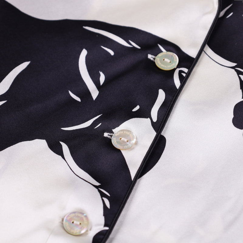Olivia von Halle Yves Romain Panther Long Pyjama Set in Silk Twill