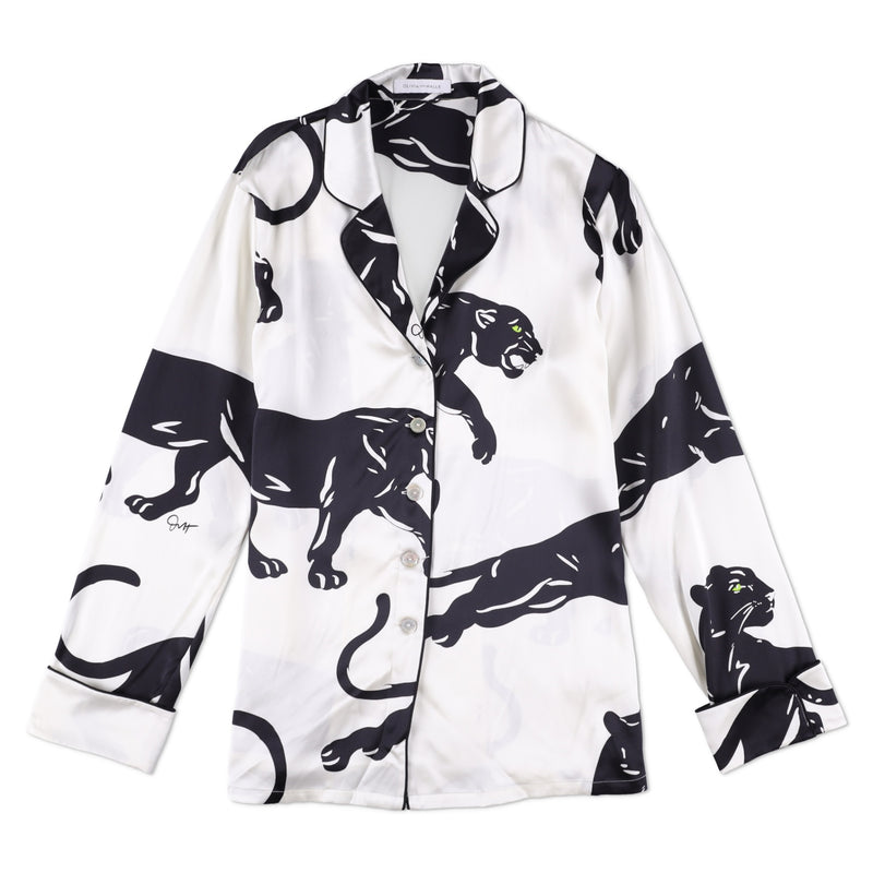 Olivia von Halle Yves Romain Panther Long Pyjama Set in Silk Twill