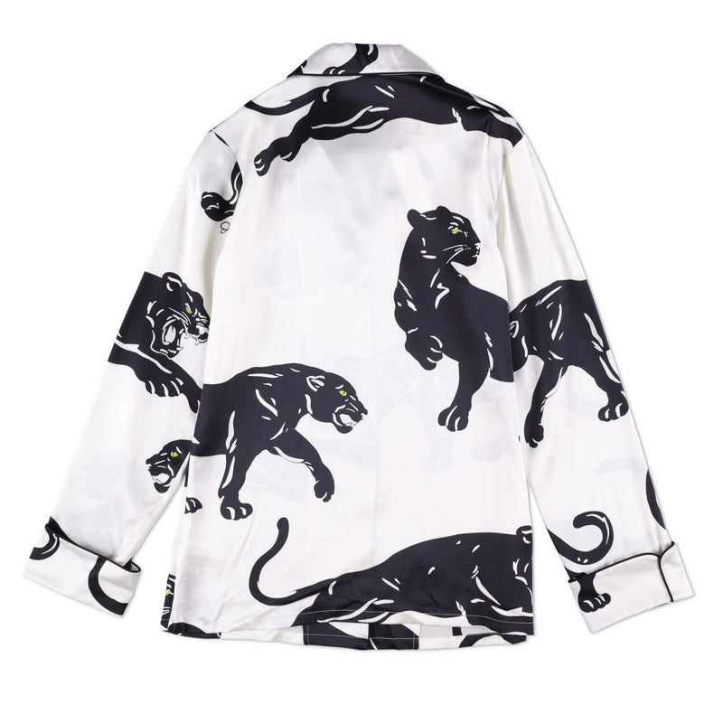 Olivia von Halle Yves Romain Panther Long Pyjama Set in Silk Twill