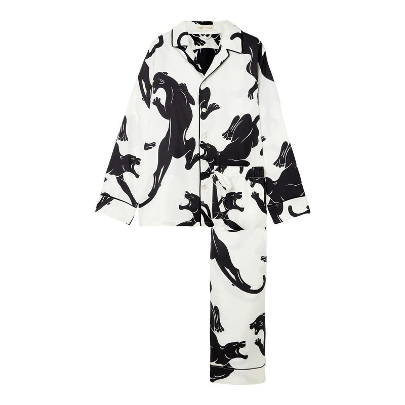 Olivia von Halle Yves Romain Panther Long Pyjama Set in Silk Twill
