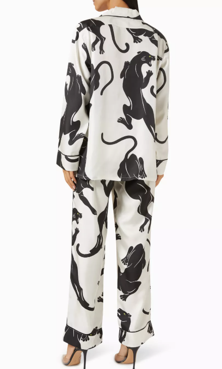 Olivia von Halle Yves Romain Panther Long Pyjama Set in Silk Twill