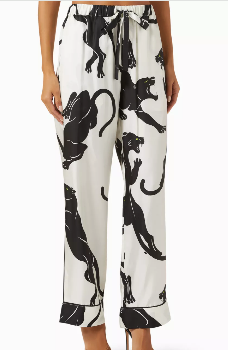 Olivia von Halle Yves Romain Panther Long Pyjama Set in Silk Twill