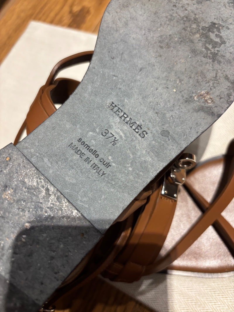 Hermes June Brown Leather Sandals 37,5