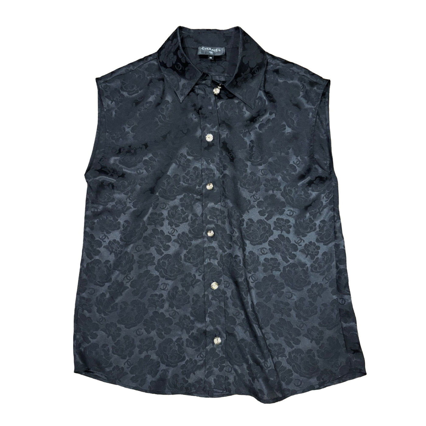 Chanel Black Jacquard fabric with floral pattern Tops