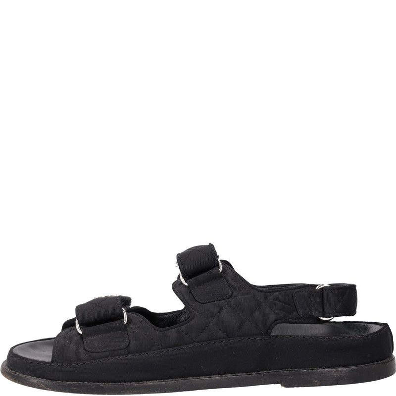 Chanel Black Quilted Fabric CC Dad Sandals