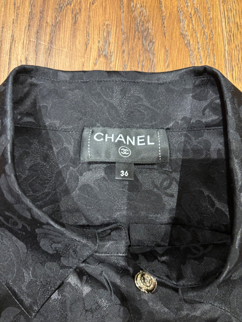 Chanel Black Jacquard fabric with floral pattern Tops