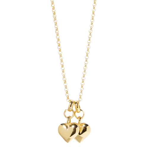 Tilly Sveaas Small Double Gold Plated Heart on Belcher Necklace