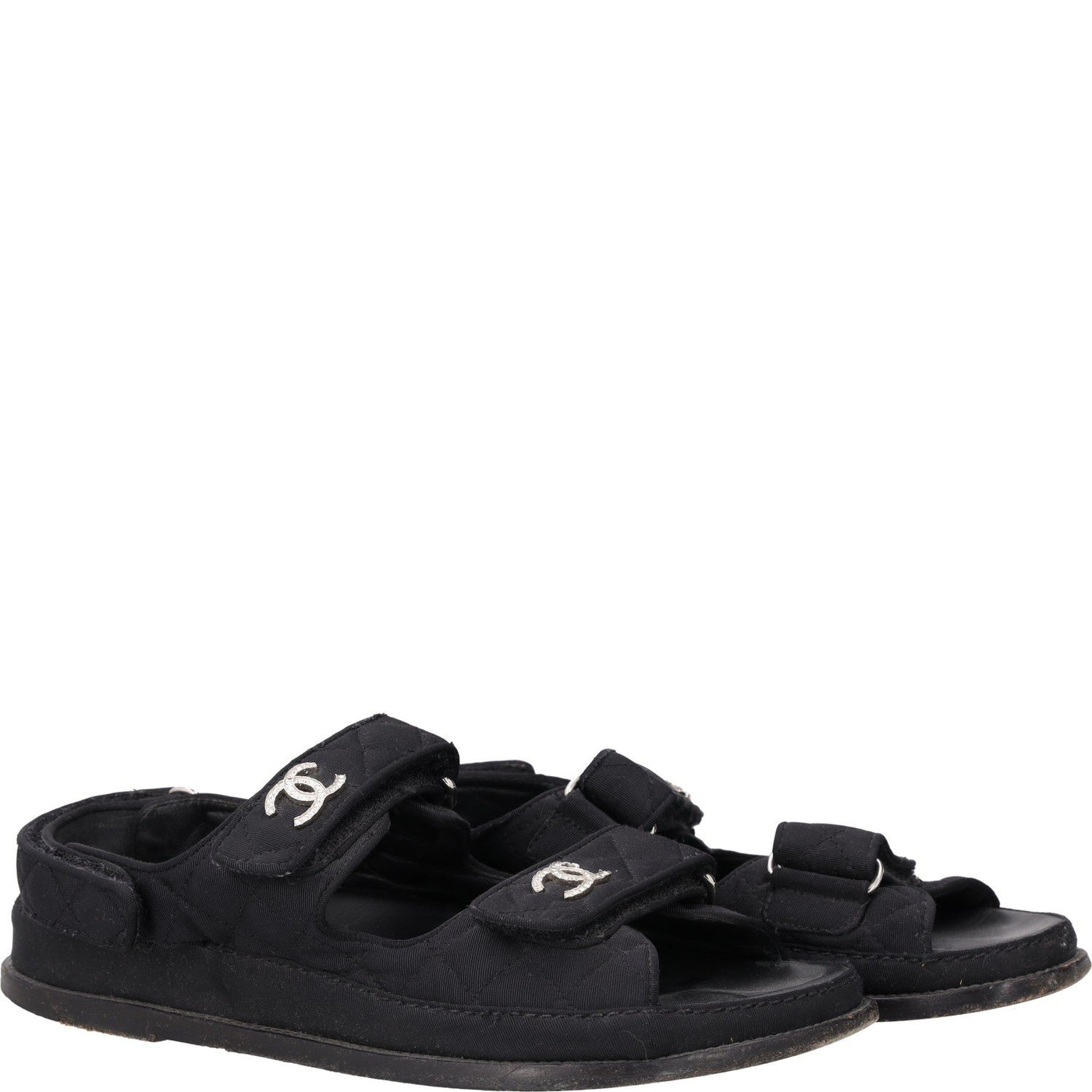Chanel Black Quilted Fabric CC Dad Sandals