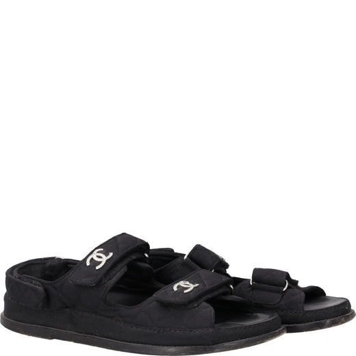 Chanel Black Quilted Fabric CC Dad Sandals