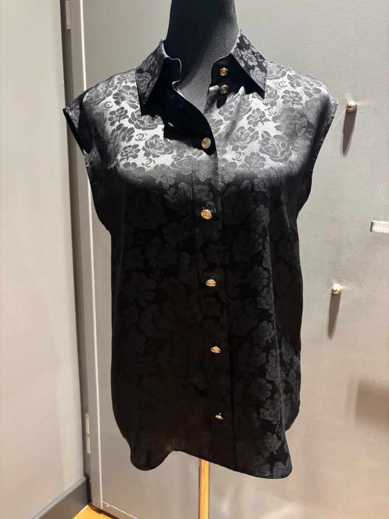 Chanel Black Jacquard fabric with floral pattern Tops