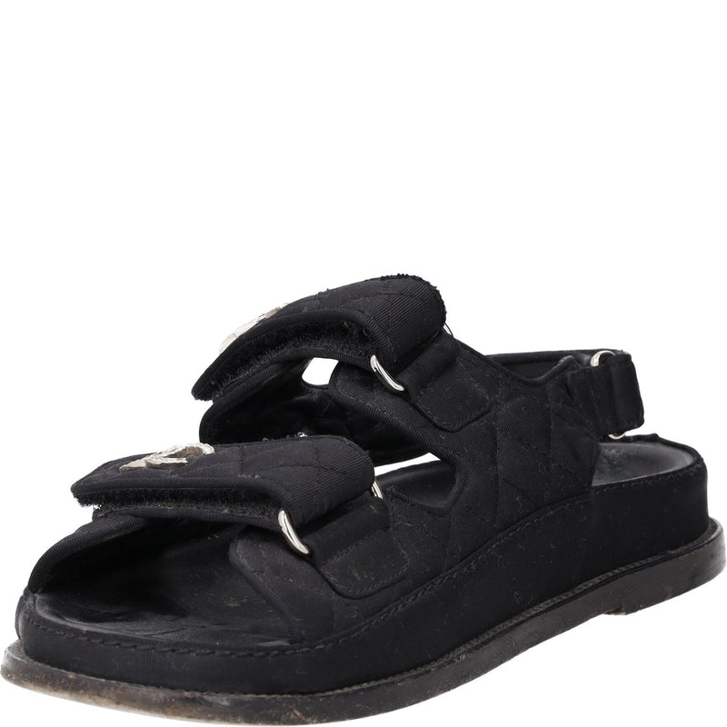 Chanel Black Quilted Fabric CC Dad Sandals