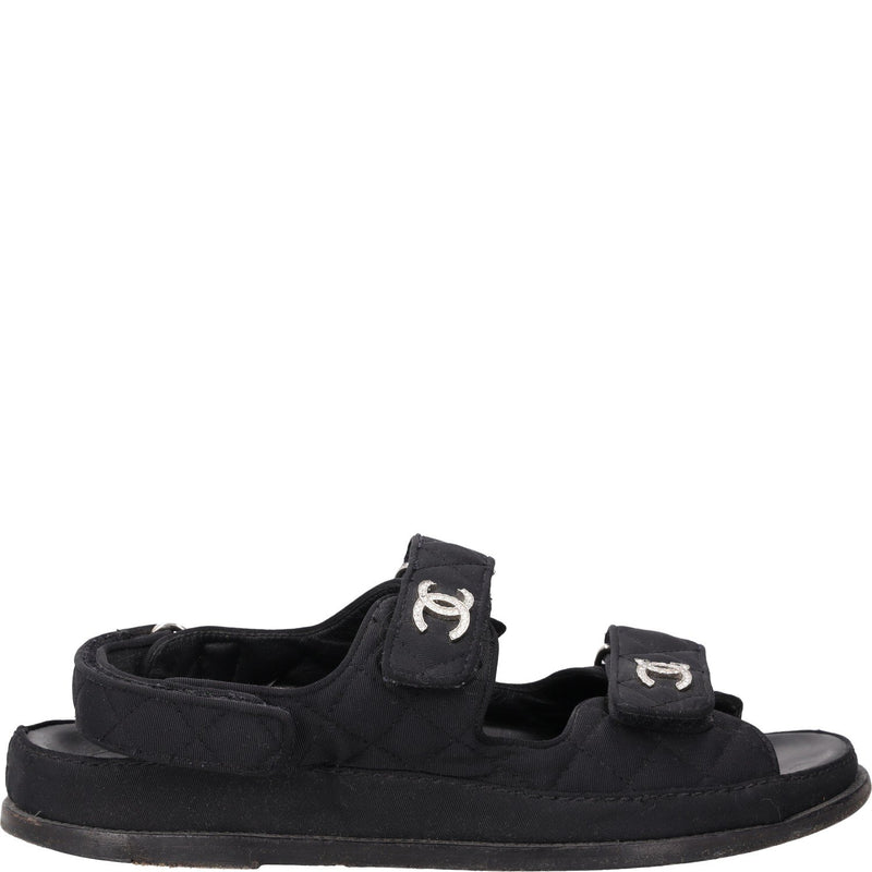 Chanel Black Quilted Fabric CC Dad Sandals