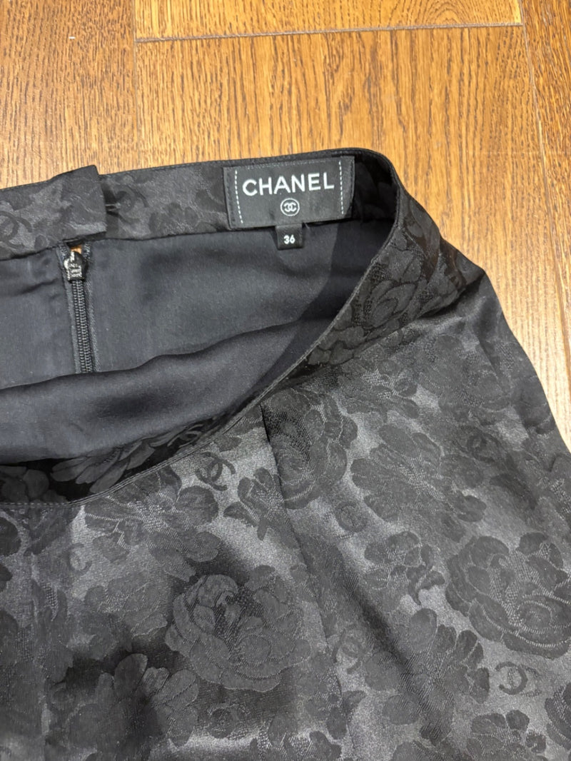 Chanel Black Satin with floral jacquard pattern Skirts