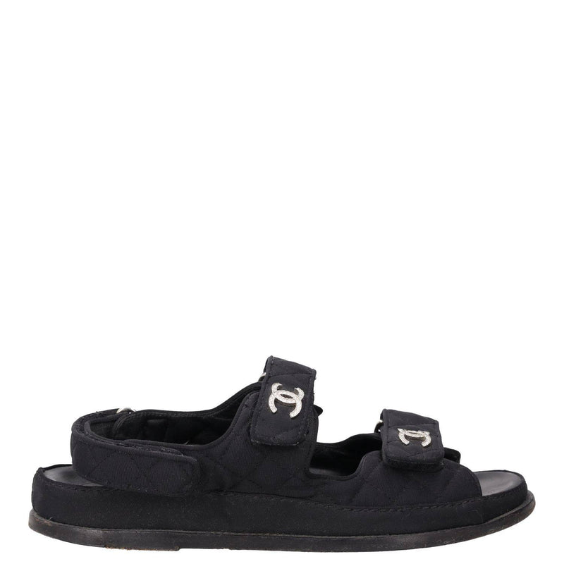 Chanel Black Quilted Fabric CC Dad Sandals