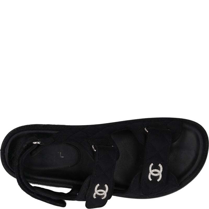 Chanel Black Quilted Fabric CC Dad Sandals
