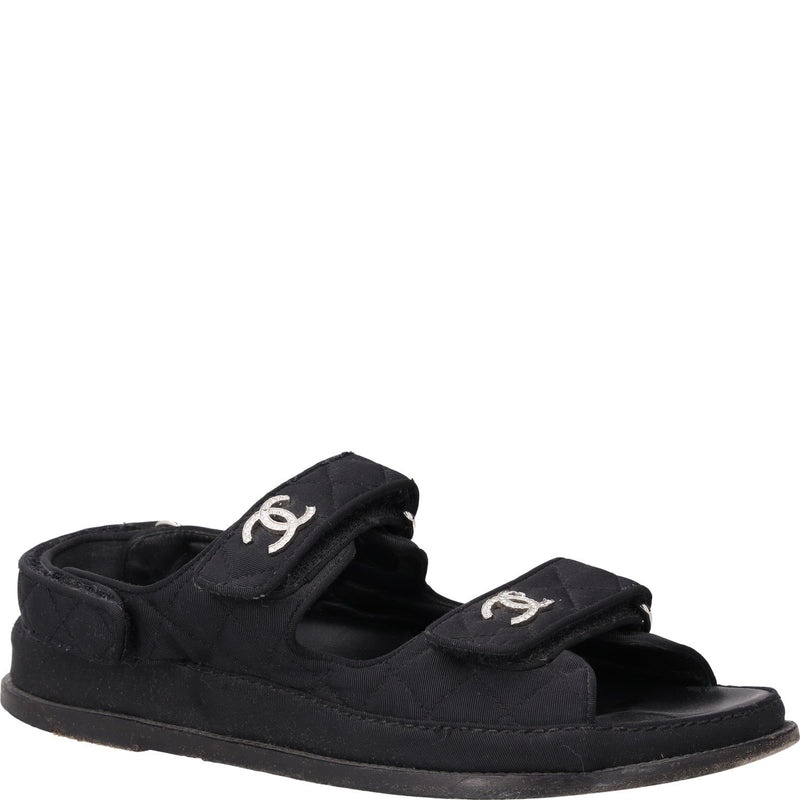 Chanel Black Quilted Fabric CC Dad Sandals