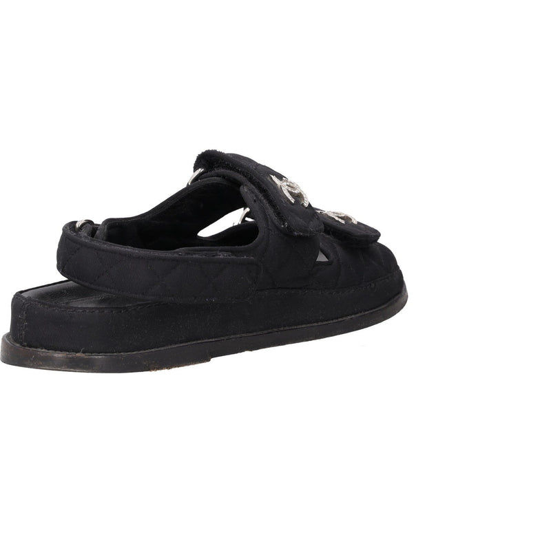 Chanel Black Quilted Fabric CC Dad Sandals