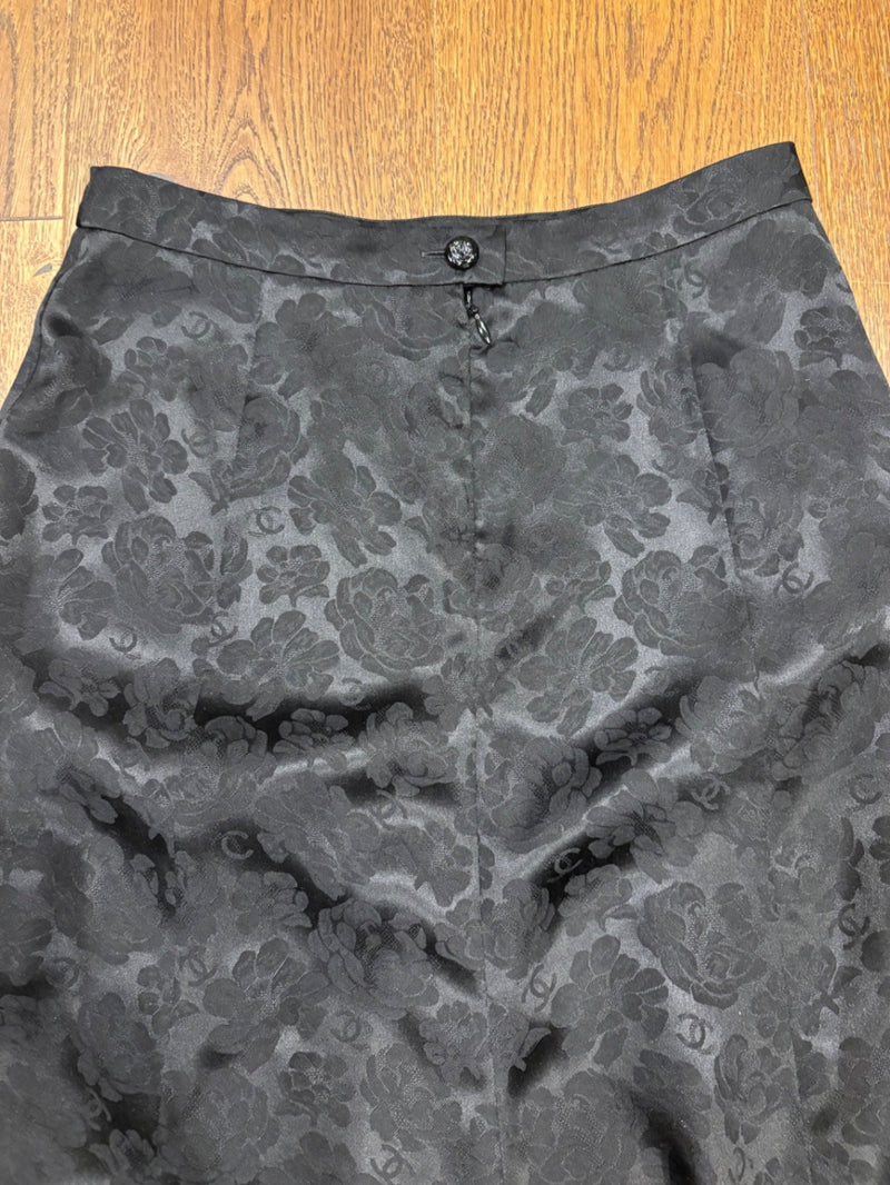 Chanel Black Satin with floral jacquard pattern Skirts