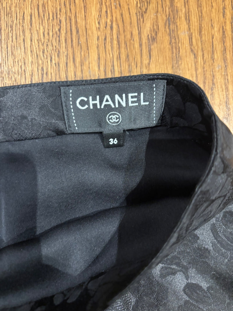 Chanel Black Satin with floral jacquard pattern Skirts