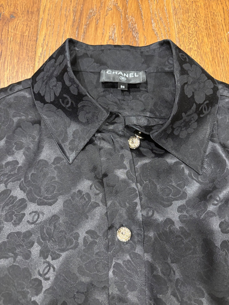 Chanel Black Jacquard fabric with floral pattern Tops