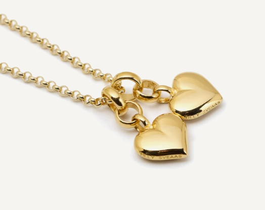 Tilly Sveaas Small Double Gold Plated Heart on Belcher Necklace