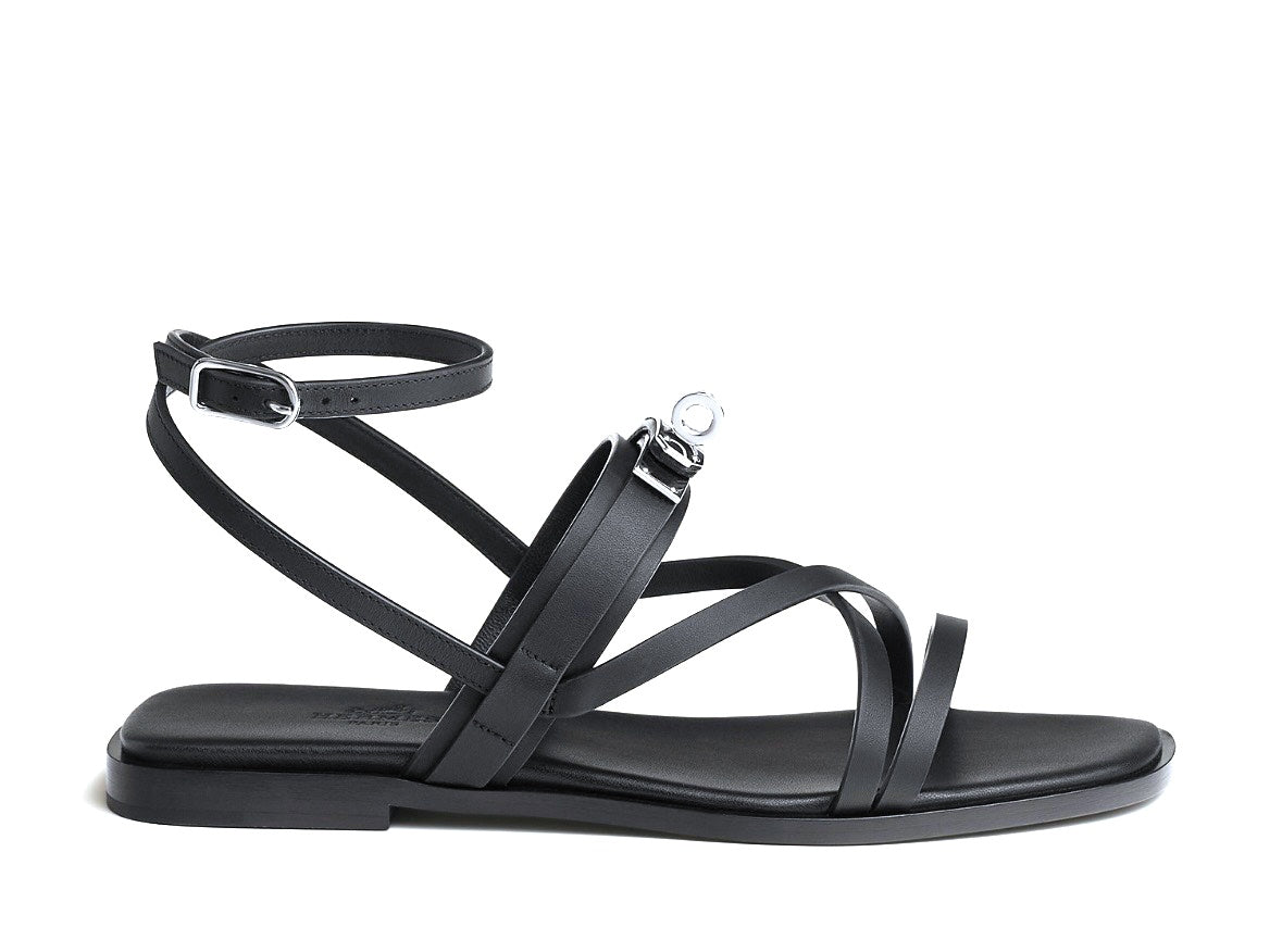 Hermes Black Leather June Sandals 37,5