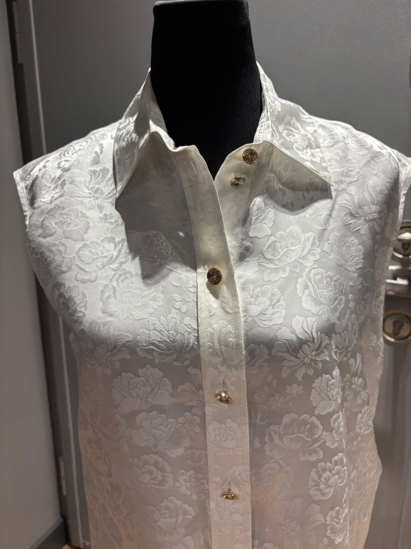 Chanel (indicated by logo on buttons) White Fabric with floral jacquard pattern Tops