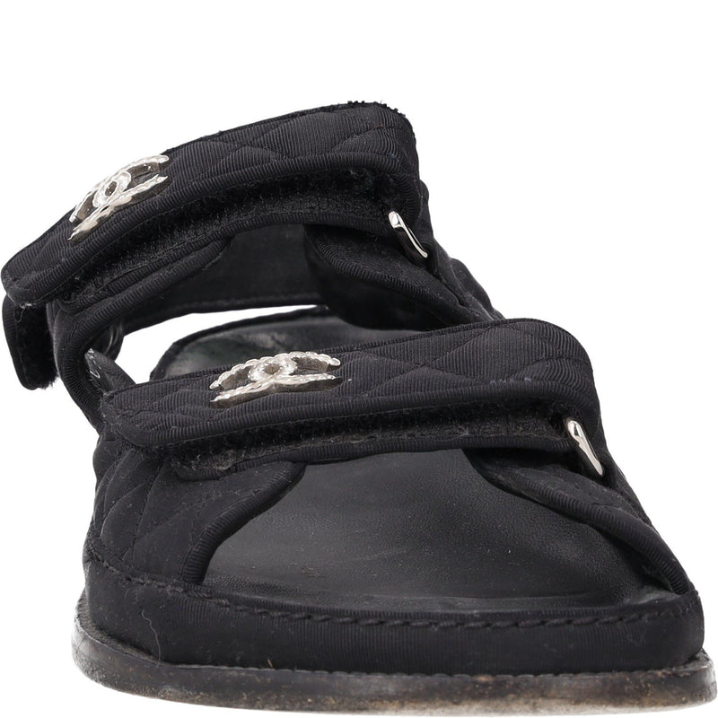 Chanel Black Quilted Fabric CC Dad Sandals