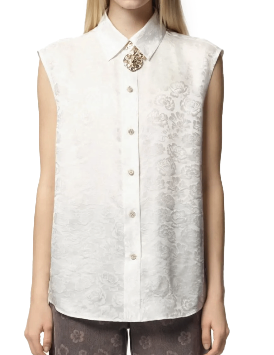 Chanel (indicated by logo on buttons) White Fabric with floral jacquard pattern Tops