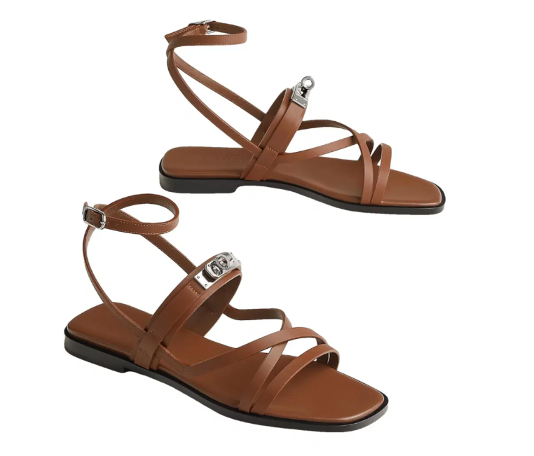 Hermes June Brown Leather Sandals 37,5