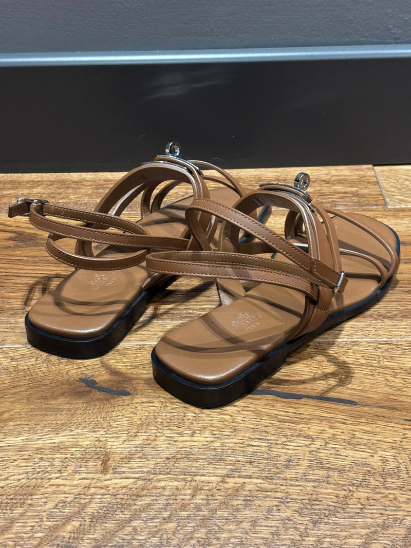 Hermes June Brown Leather Sandals 37,5