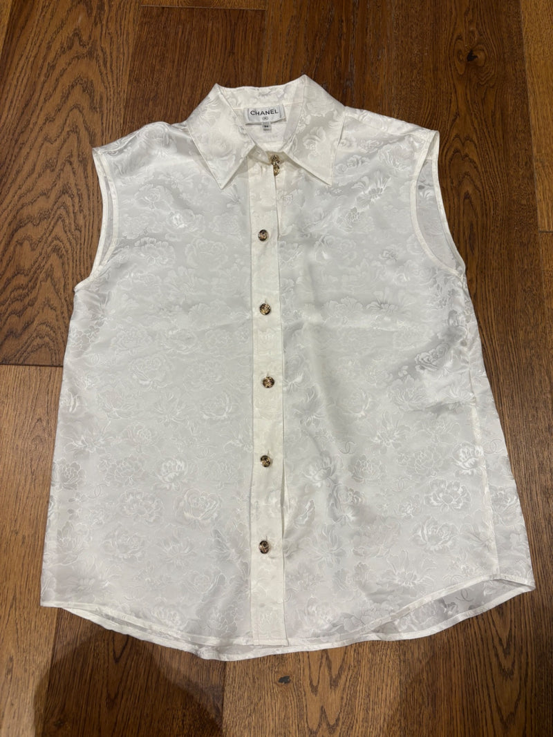 Chanel (indicated by logo on buttons) White Fabric with floral jacquard pattern Tops