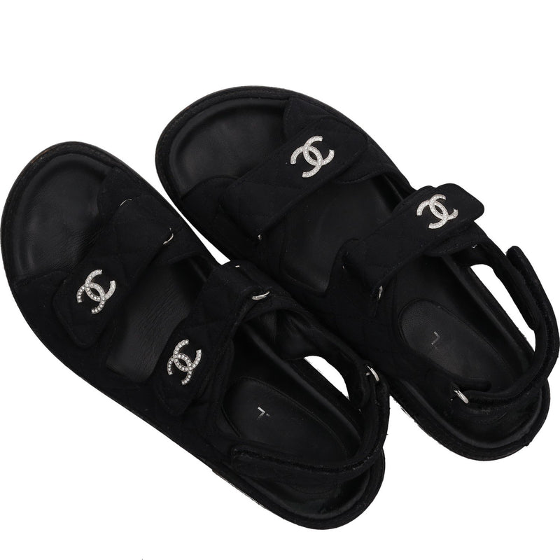 Chanel Black Quilted Fabric CC Dad Sandals