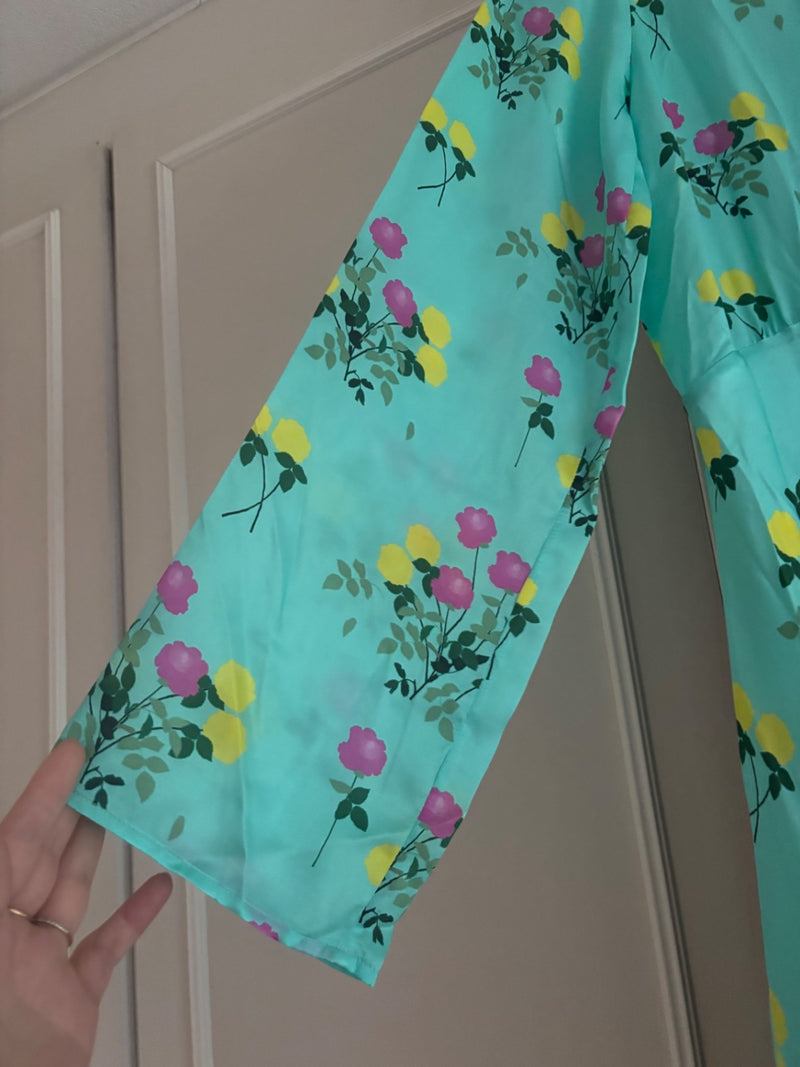 Bernadette Light Blue with Pink and Yellow Floral Silk Maxi Dresses