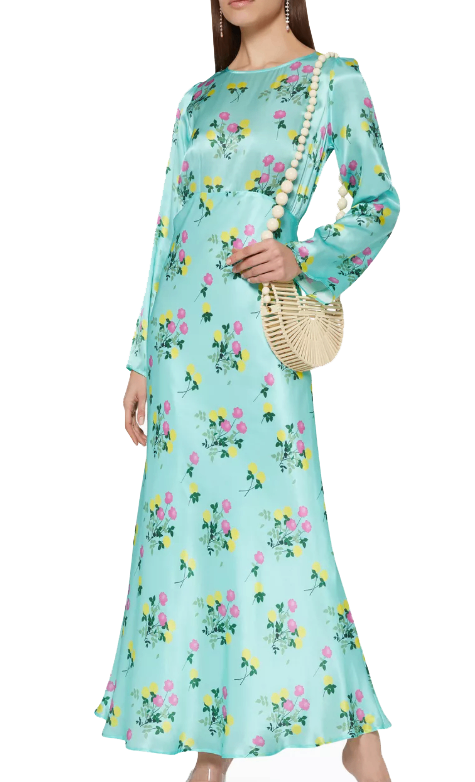 Bernadette Light Blue with Pink and Yellow Floral Silk Maxi Dresses