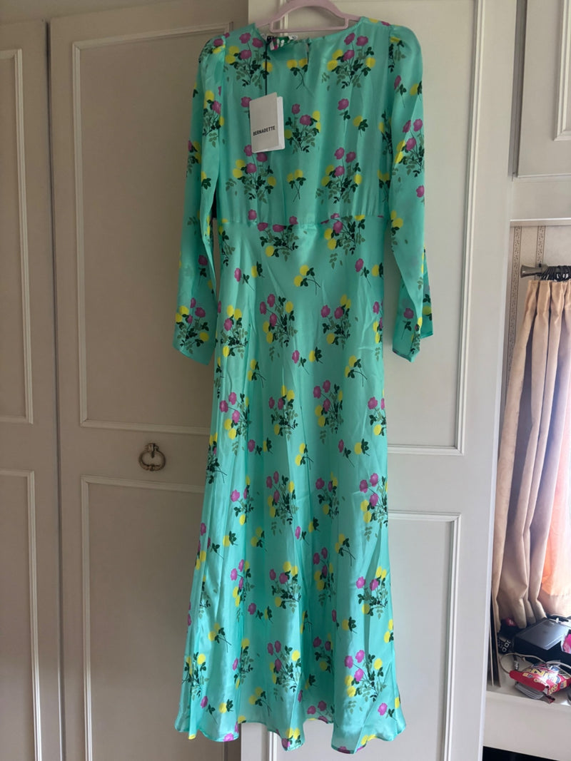 Bernadette Light Blue with Pink and Yellow Floral Silk Maxi Dresses